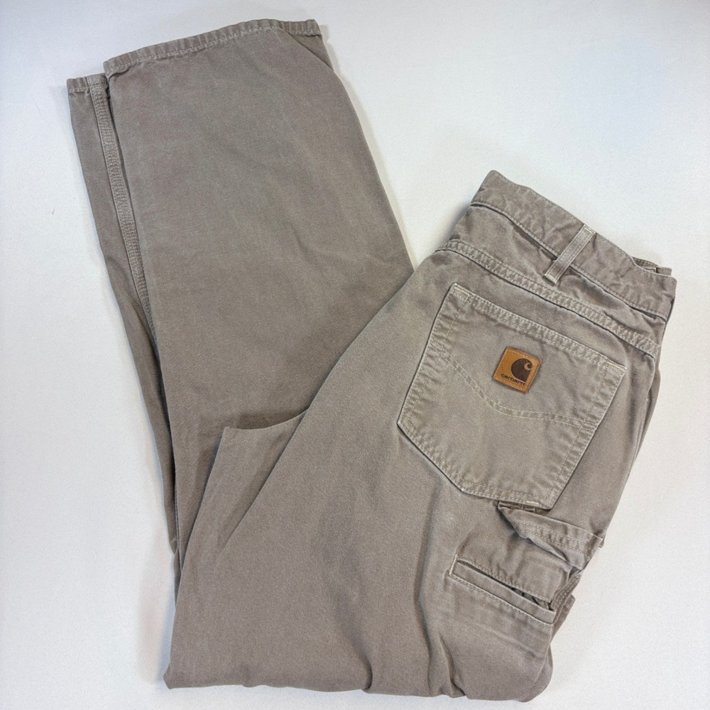Carhartt Carpenter Pants Mens 34x34 Tan Loose Fit Canvas Workwear B159 MUS